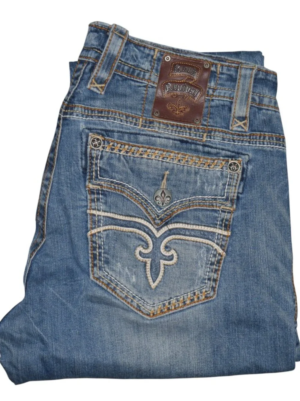 Rock Revival Odell Relaxed Fit Jeans Men 38x34 Dark Wash Thick Stitched EUC